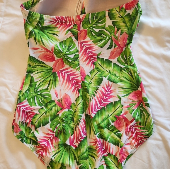 Jantzen Classic One Piece Palm Pattern Green&Pink Swim Suit Size 12. - Picture 4 of 11